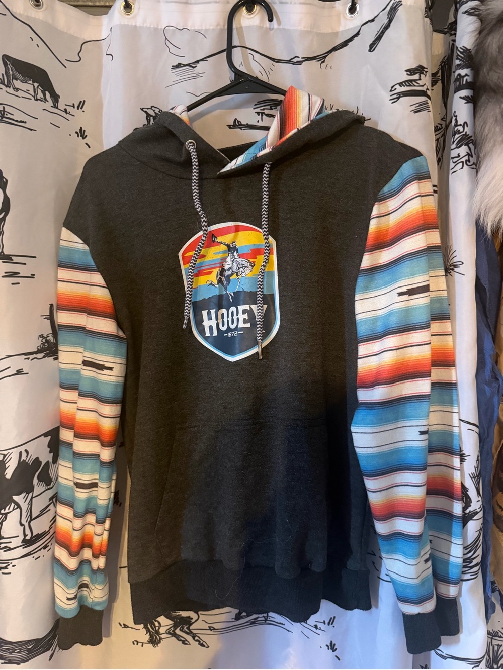 Hooey Serape-Accent Pullover Hoodie - Black with Multicolor Stripes